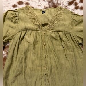 Women's Olive Green Lace Trim Top